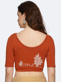 Women Back Printed Stretchable  Half Sleeve Blouse U0165 Rust