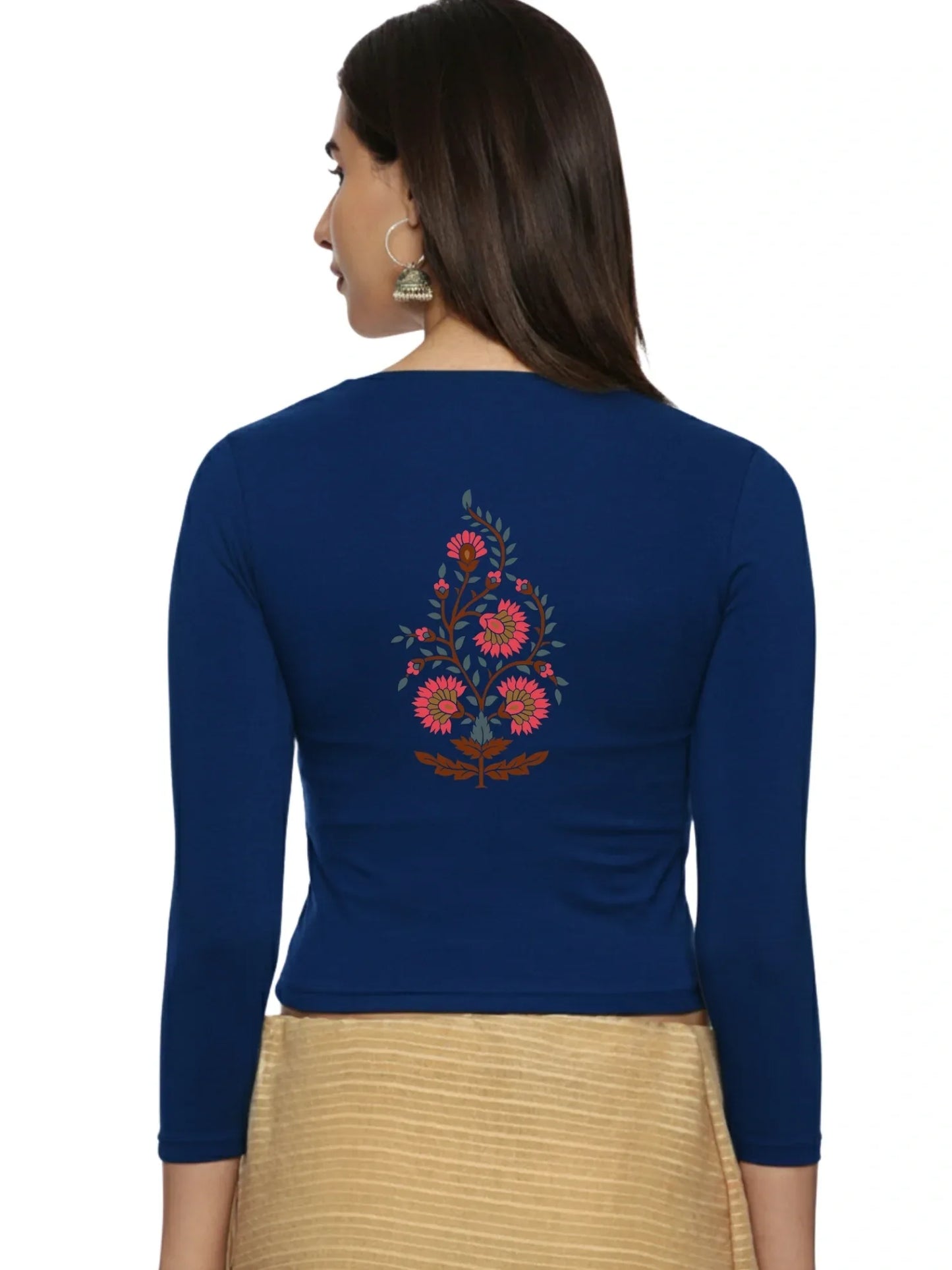 Women Three Fourth Sleeve Back Print Stretchable Blouse U0130 - notyetbyus