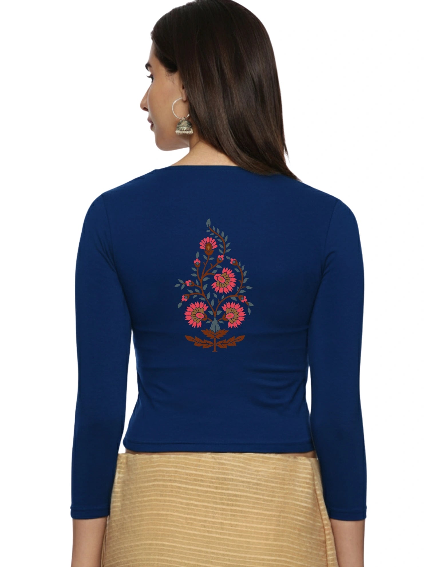 Women Three Fourth Sleeve Back Print Stretchable Blouse U0130