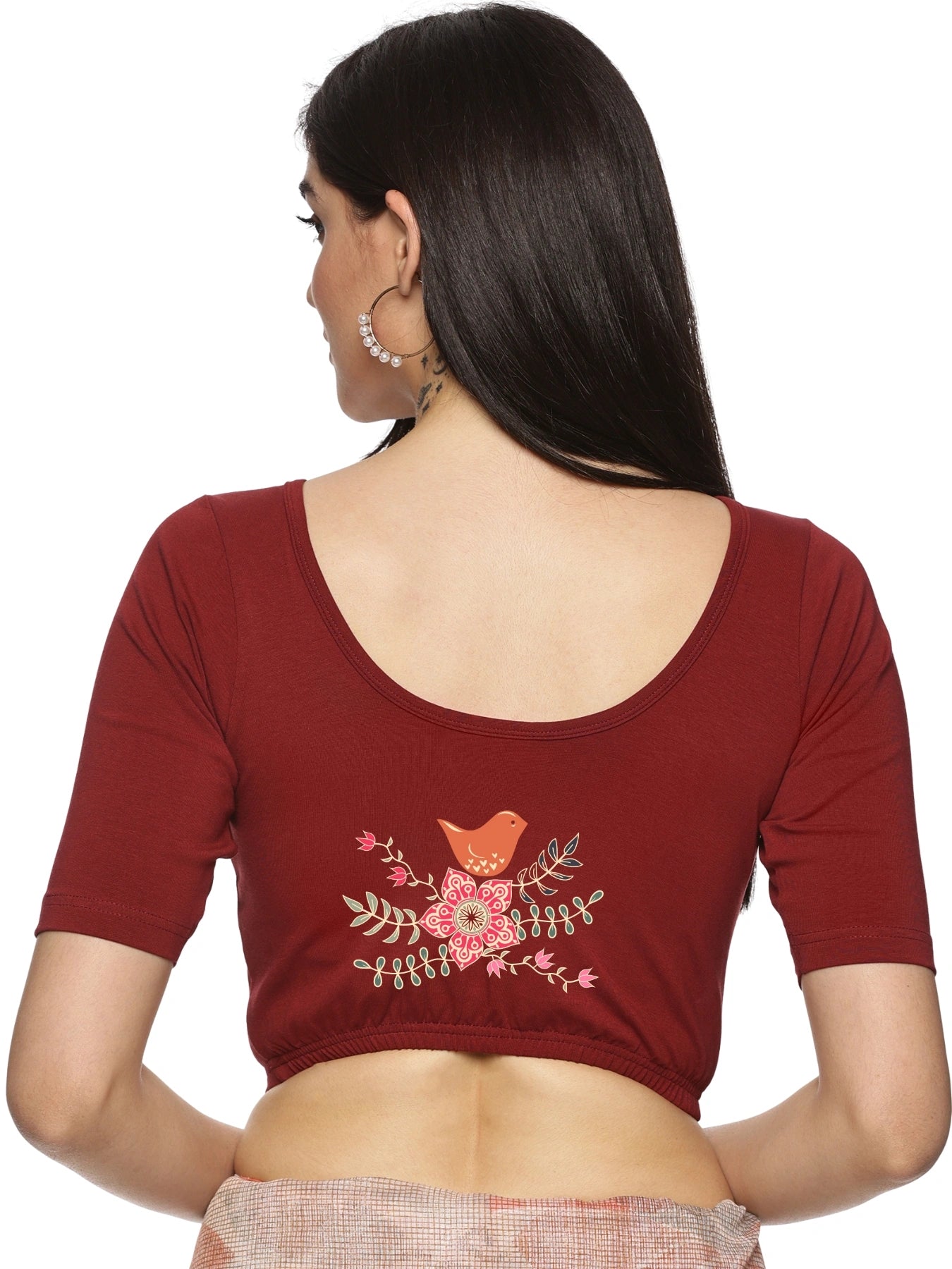 Women Back Printed Stretchable Blouse U0196