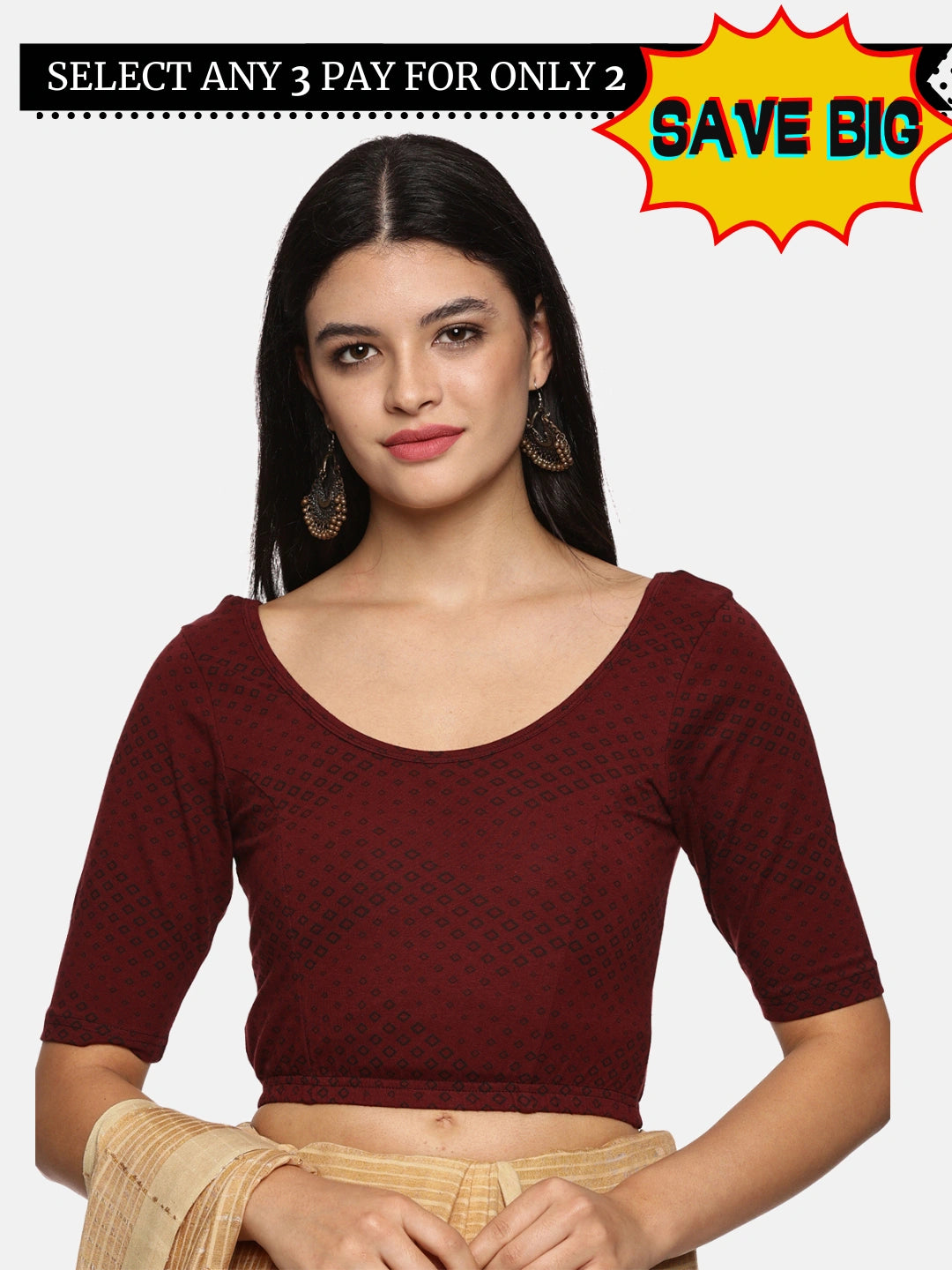 Women Allover Maroon Abstract Printed Stretchable Blouse UA08 - notyetbyus