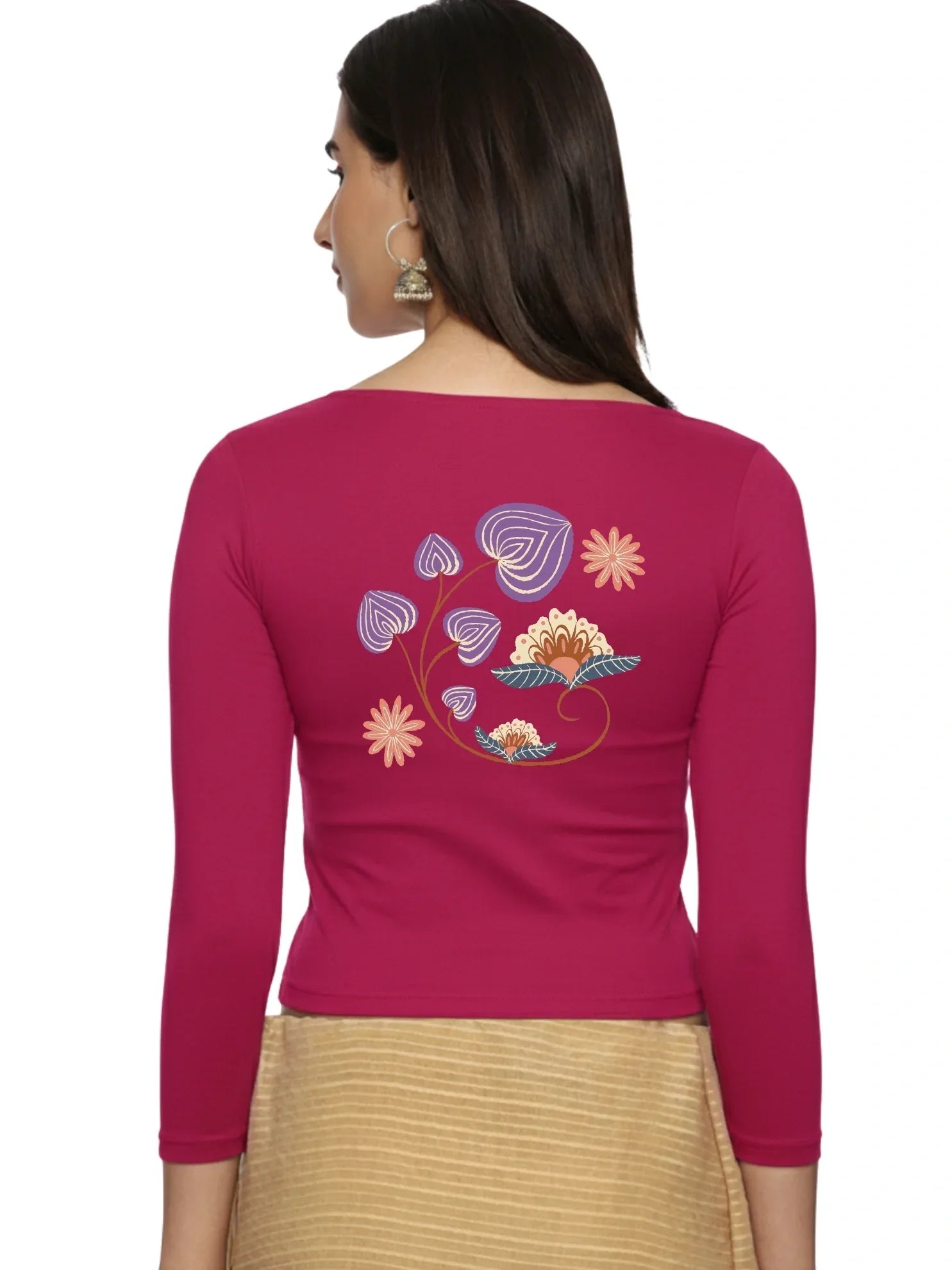 Women Three Fourth Sleeve Back Print Stretchable Blouse U0151 - notyetbyus