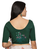 Women Back Printed Stretchable  Half Sleeve Blouse U0225 Bottle Green