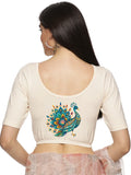 Women Back Printed Stretchable Half Sleeve Blouse U0135 Cream