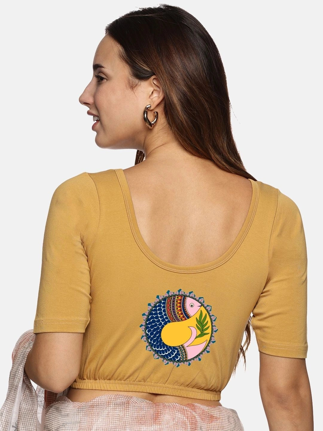 Women Back Printed Stretchable Blouse U0163 - notyetbyus