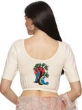 Women Back Printed Stretchable Half Sleeve Blouse U0137 Cream