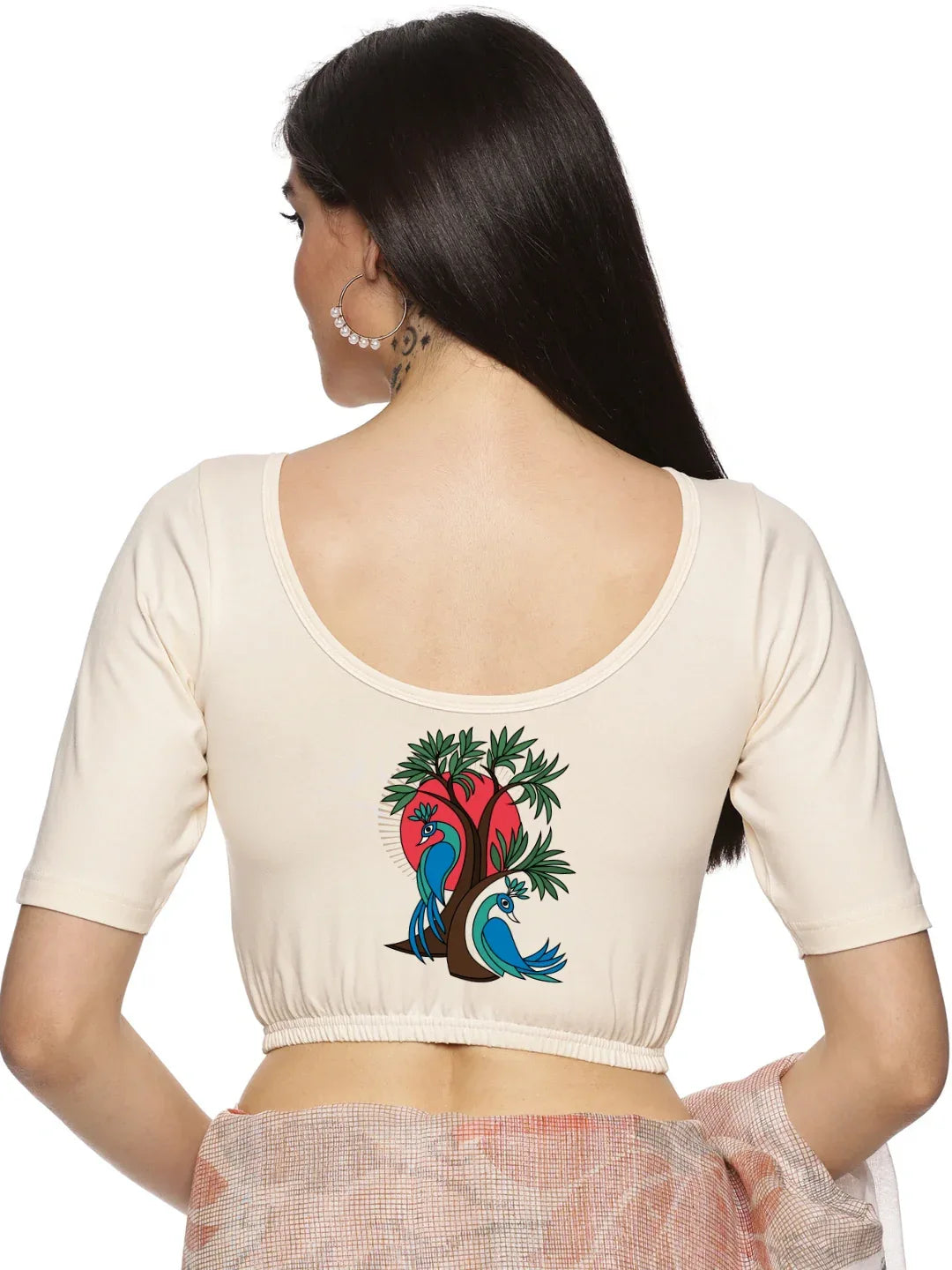 Women Back Printed Stretchable Blouse U0137 - notyetbyus