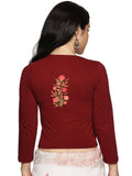 Women Three Fourth Sleeve Back Print Stretchable Blouse U0182 Maroon