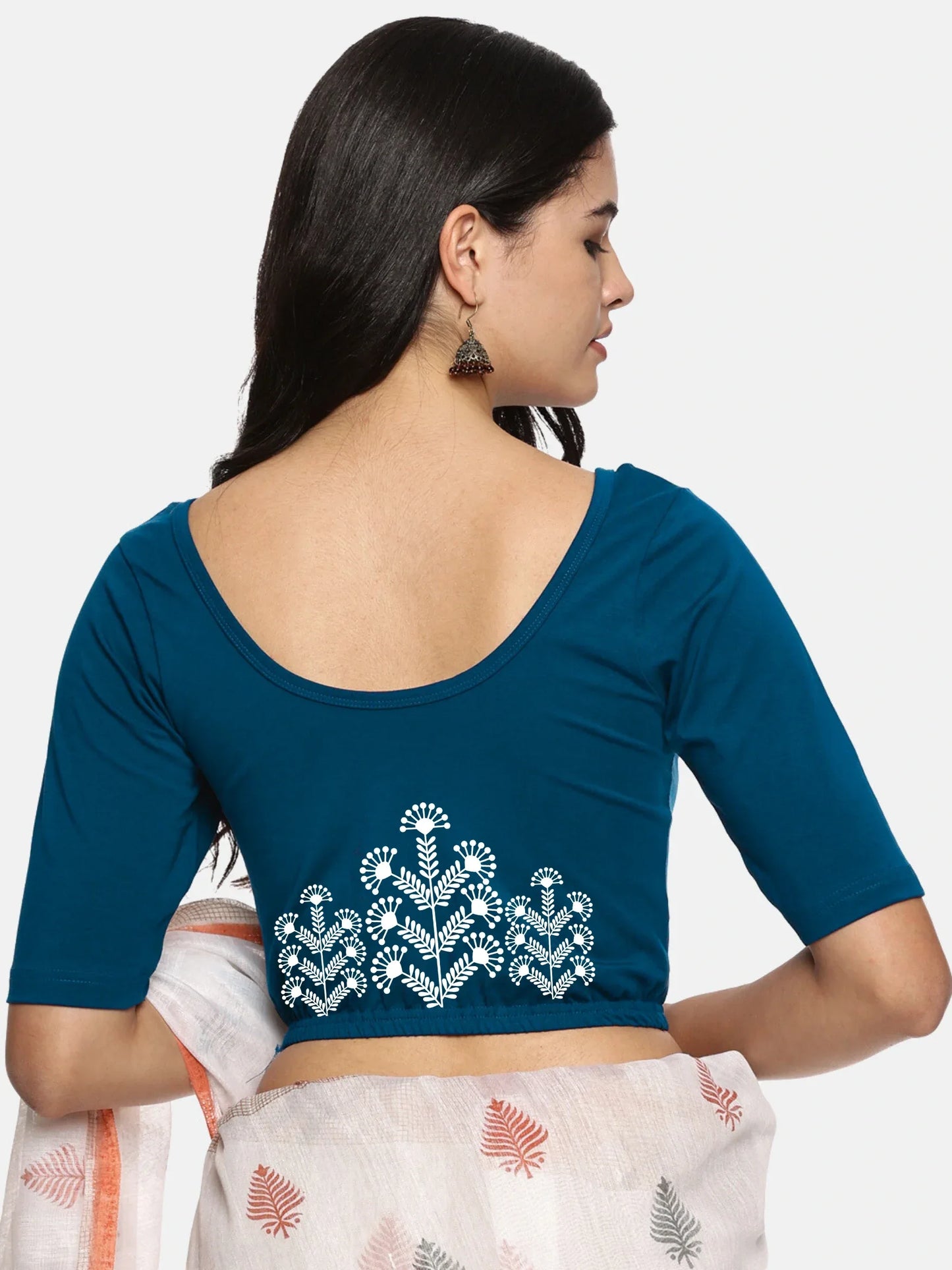Women Back Printed Stretchable Blouse U019 - notyetbyus