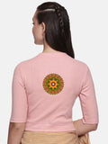 Women Back Printed Stretchable Elbow Sleeve RIB Blouse U0129R Blush Pink