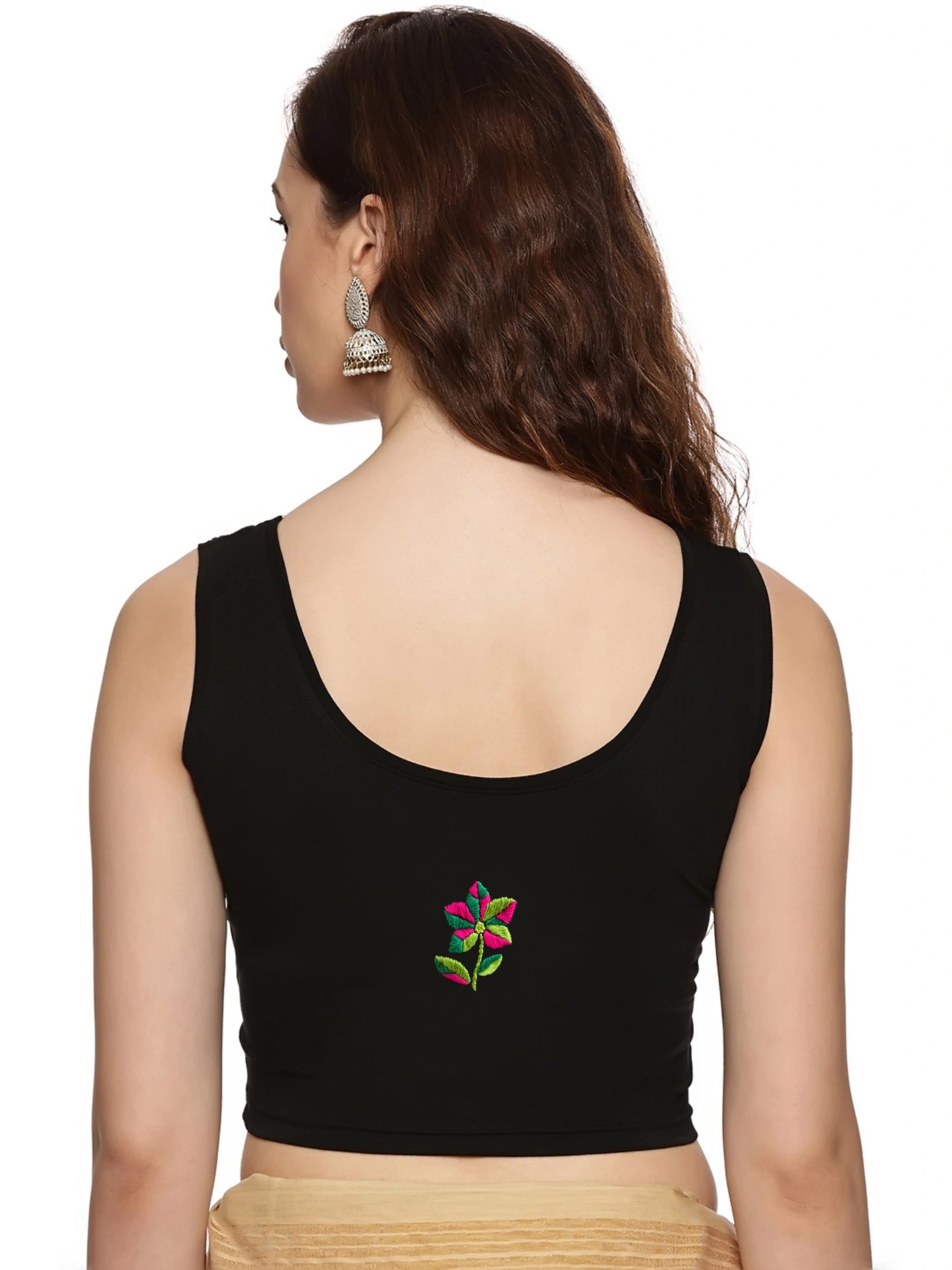 DIY Embroidery Kit with Women Stretchable Sleeveless Blouse E03 – Black