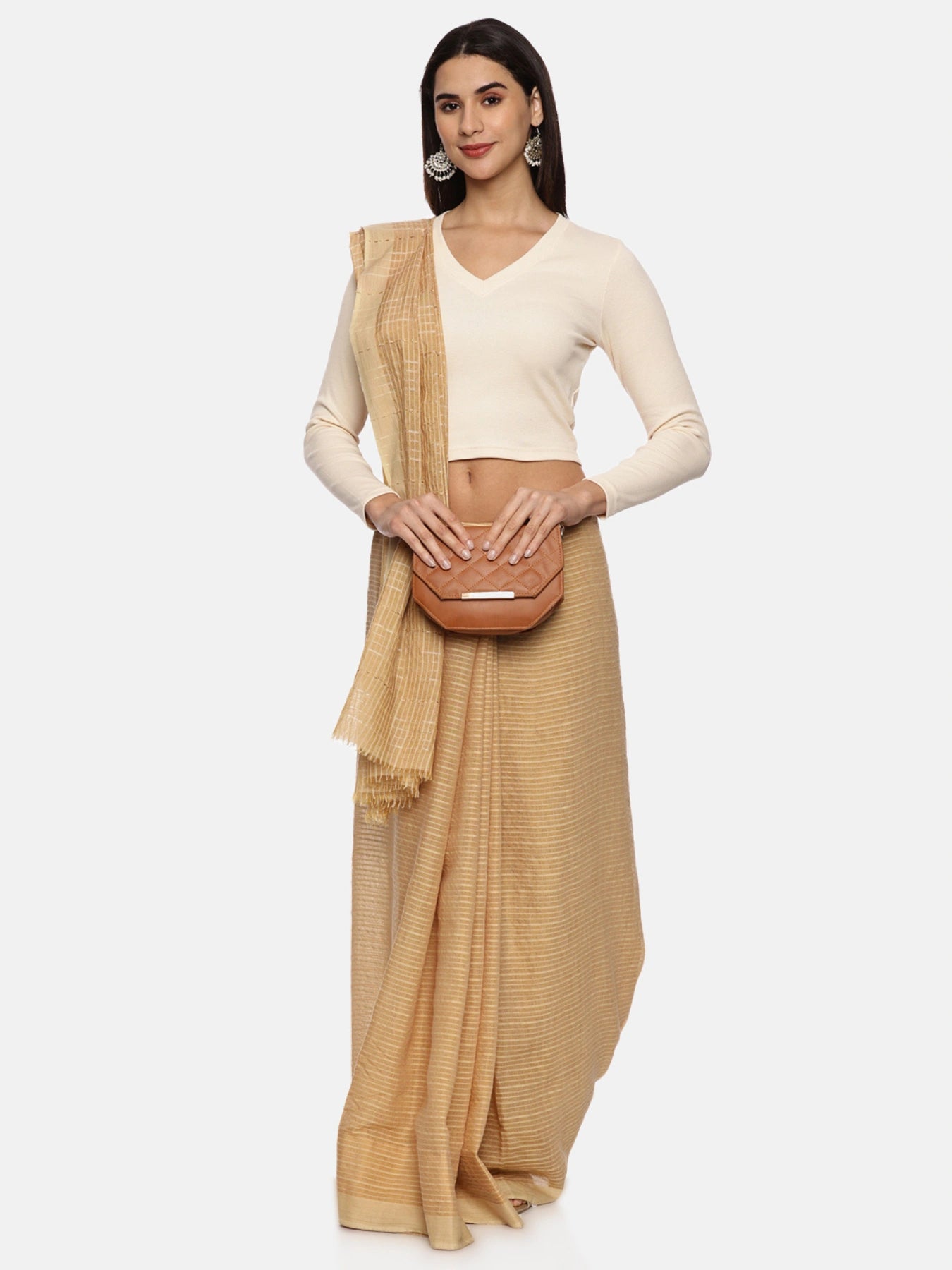 Women Plain Stretchable Full Sleeve V Neck RIB Blouse U0191 Cream
