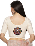 Women Back Printed Stretchable Half Sleeve Blouse U0140 Cream