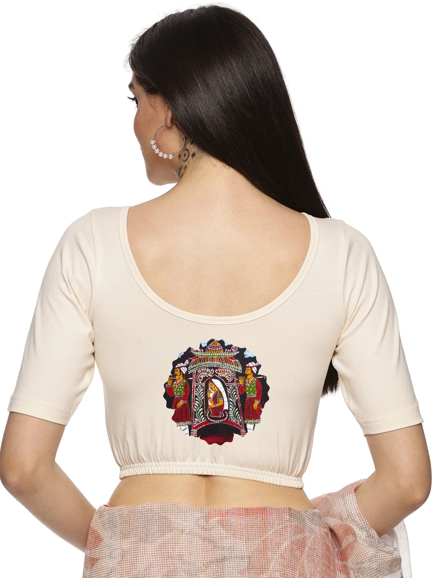 Women Back Printed Stretchable Blouse U0140 - notyetbyus