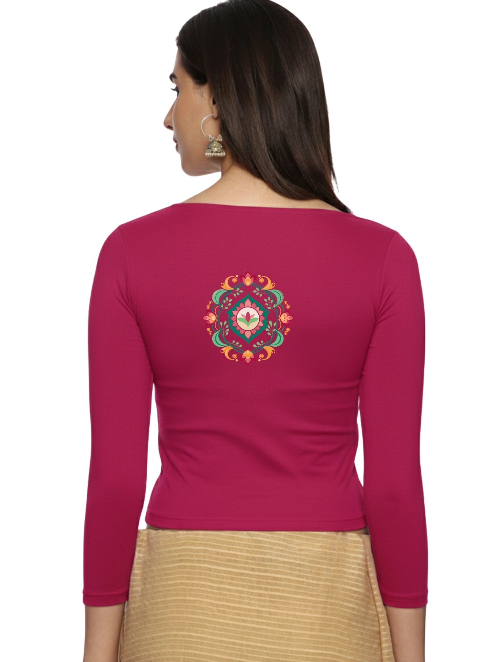 Women Three Fourth Sleeve Back Print Stretchable Blouse U0104