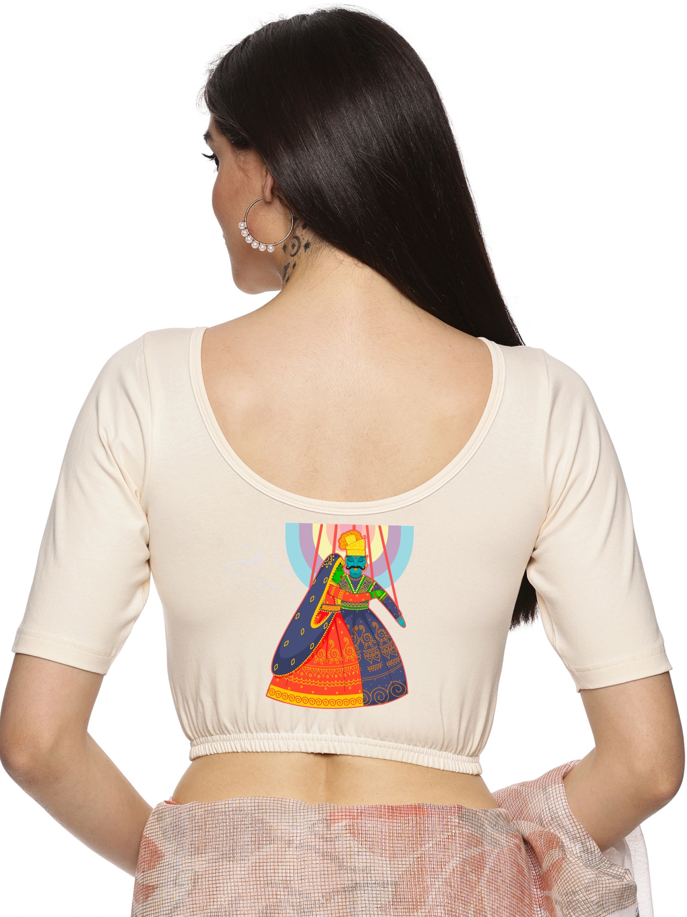 Women Back Printed Stretchable Blouse U0142 - notyetbyus