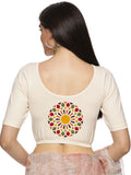 Women Back Printed Stretchable  Half Sleeve Blouse U0144 Cream
