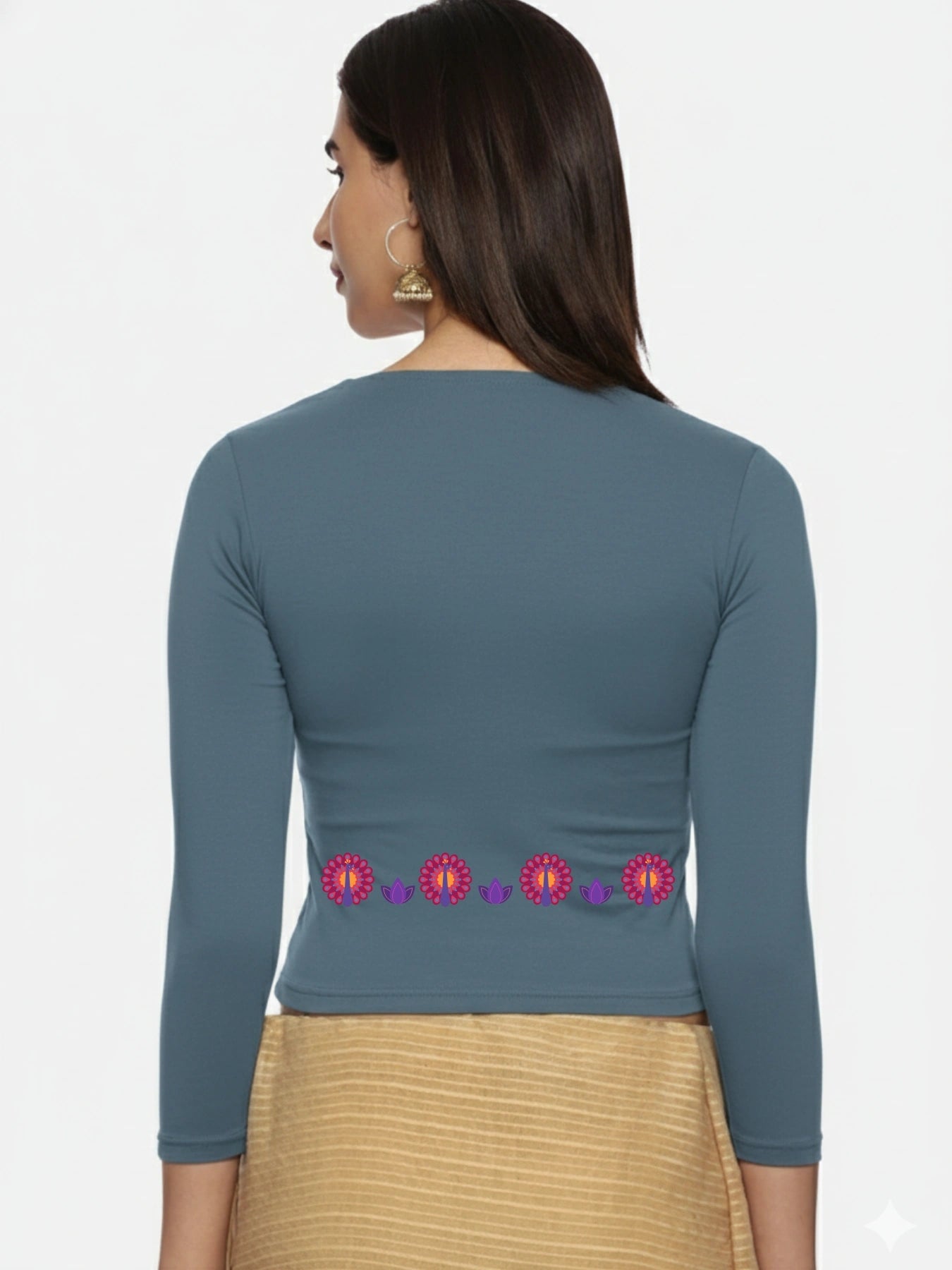 Women Three Fourth Sleeve Back Print Stretchable Blouse U0153