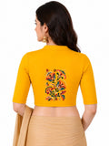Women Mandarin Collar Back Printed Stretchable Elbow Sleeve Blouse U0270 Golden Yellow