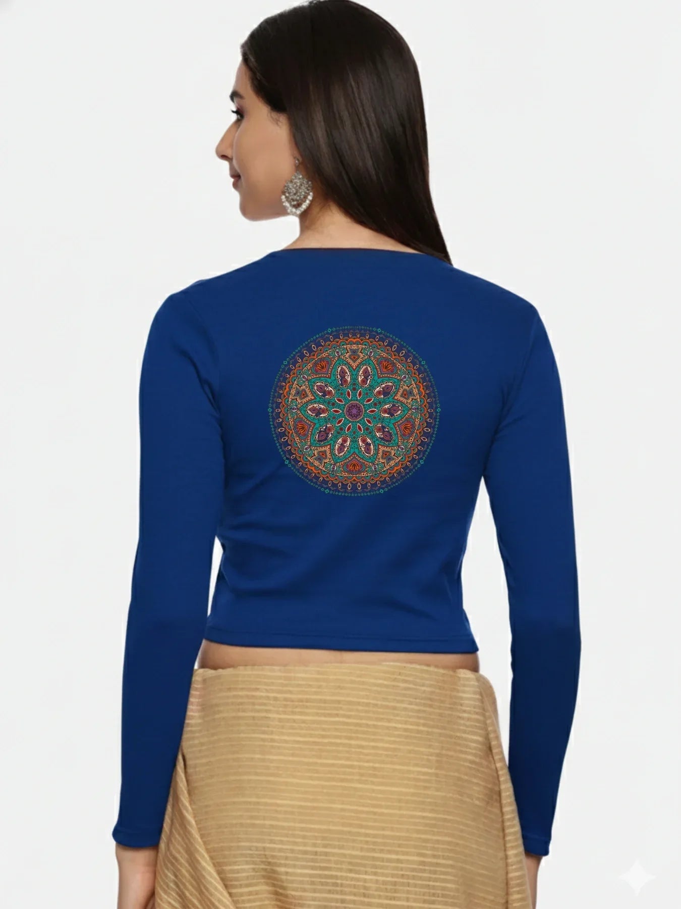 Women Back Printed Stretchable Full Sleeve V Neck RIB Blouse U0188 - notyetbyus