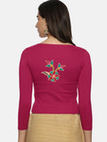 Women Three Fourth Sleeve Back Print Stretchable Blouse U0150 Rani Pink