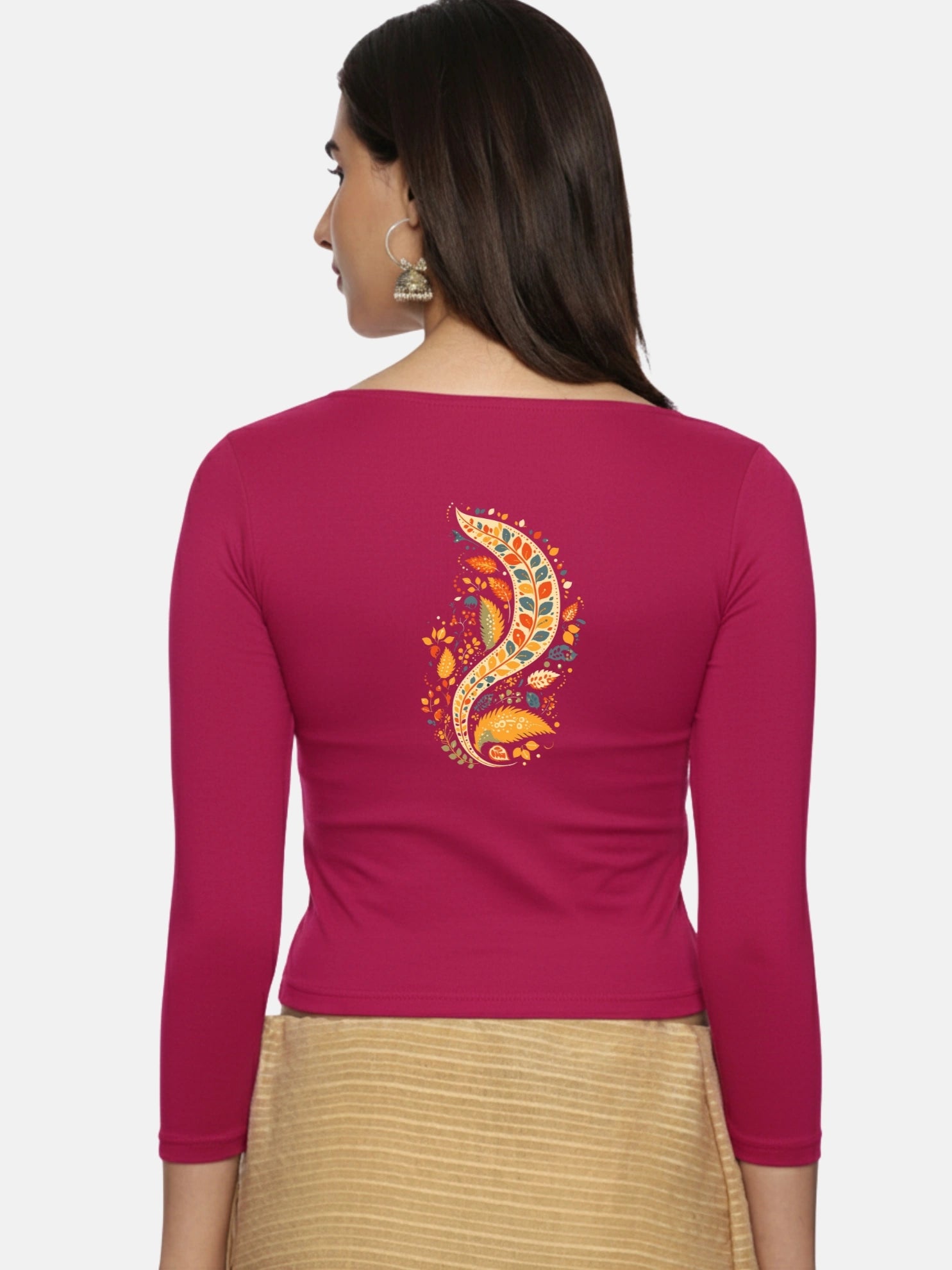 Women Three Fourth Sleeve Back Print Stretchable Blouse U0102