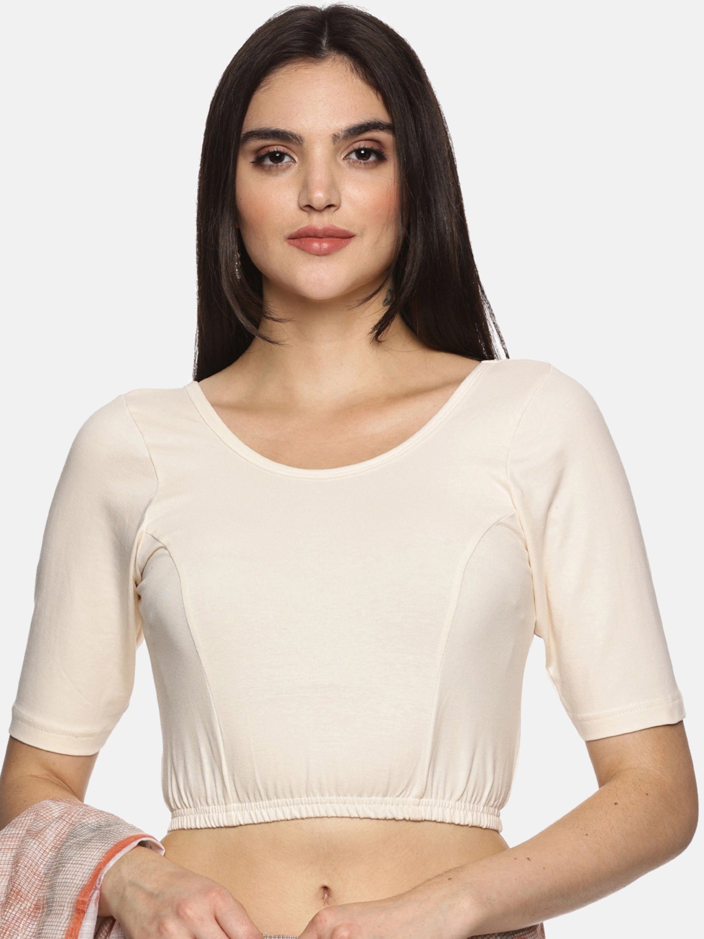 DIY Embroidery Kit with Women Stretchable Half Sleeve Blouse E08 – Cream