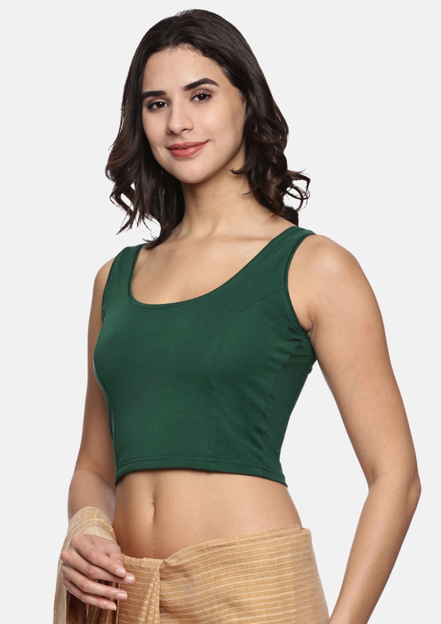 DIY Embroidery Kit with Women Stretchable Sleeveless Blouse E01 – Bottle Green