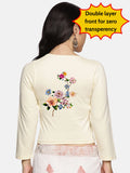 Women Three Fourth Sleeve Back Print Stretchable Blouse U0106 Cream