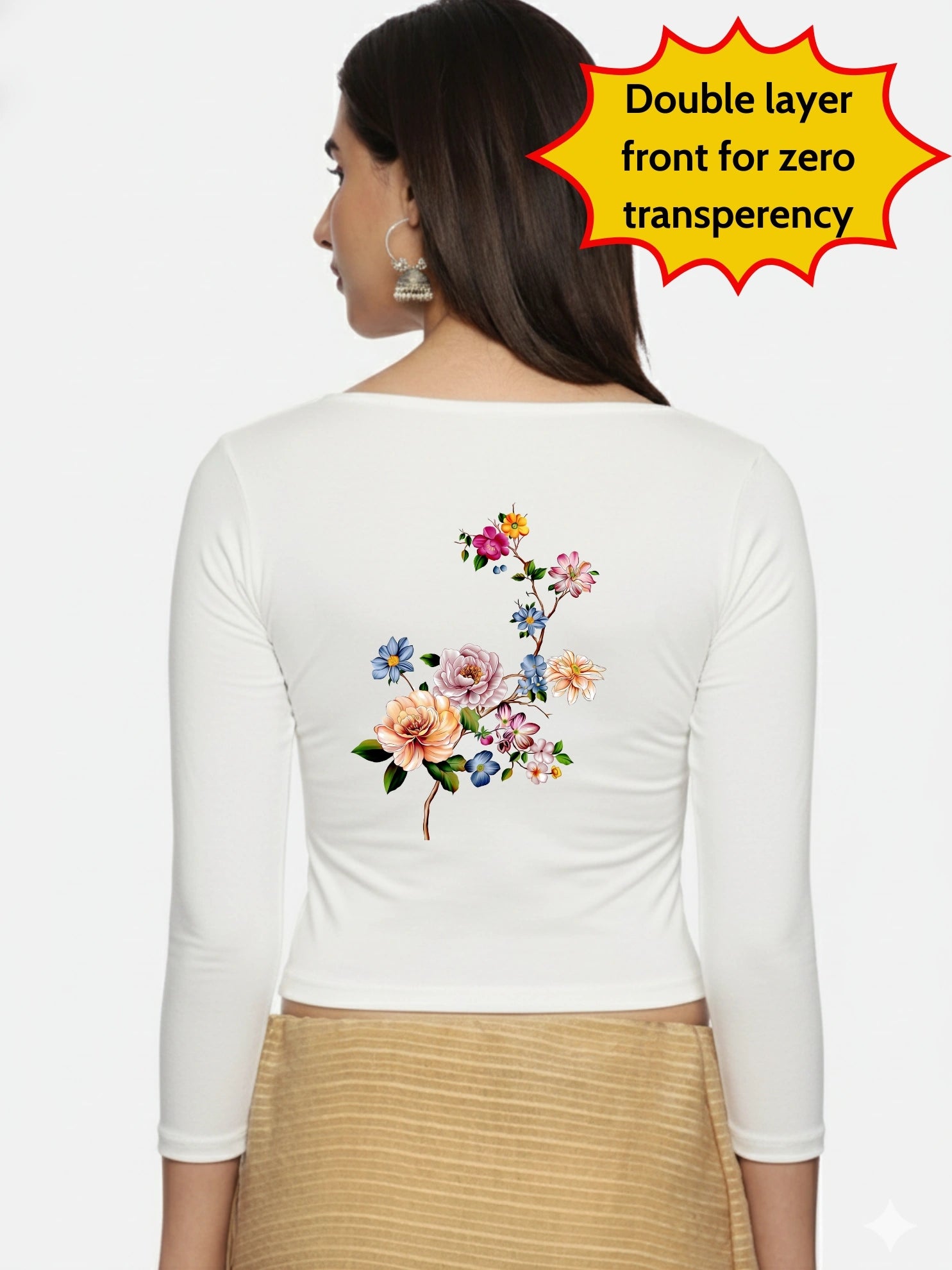 Women Three Fourth Sleeve Back Print Stretchable Blouse U0106