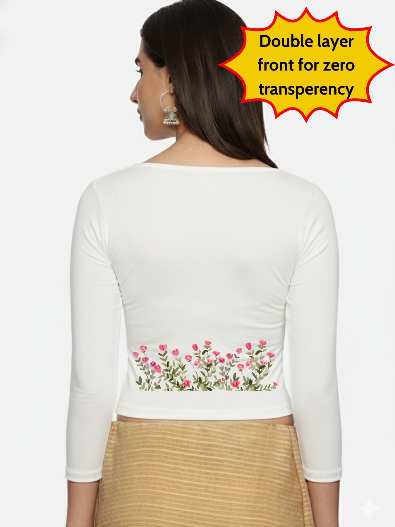 Women Three Fourth Sleeve Back Print Stretchable Blouse U0107