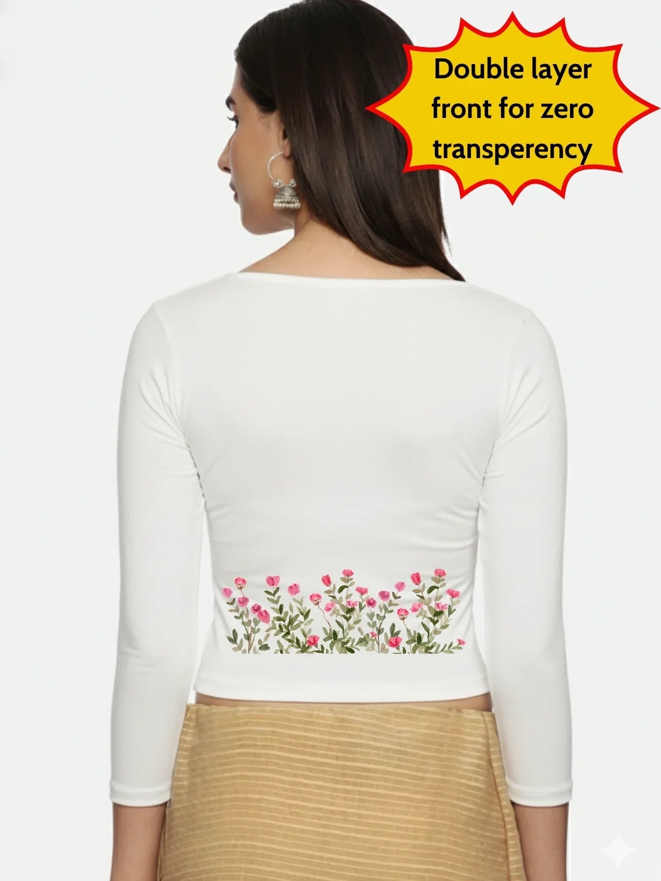 Women Three Fourth Sleeve Back Print Stretchable Blouse U0107 - notyetbyus