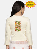 Women Three Fourth Sleeve Back Print Stretchable Blouse U0183 Cream
