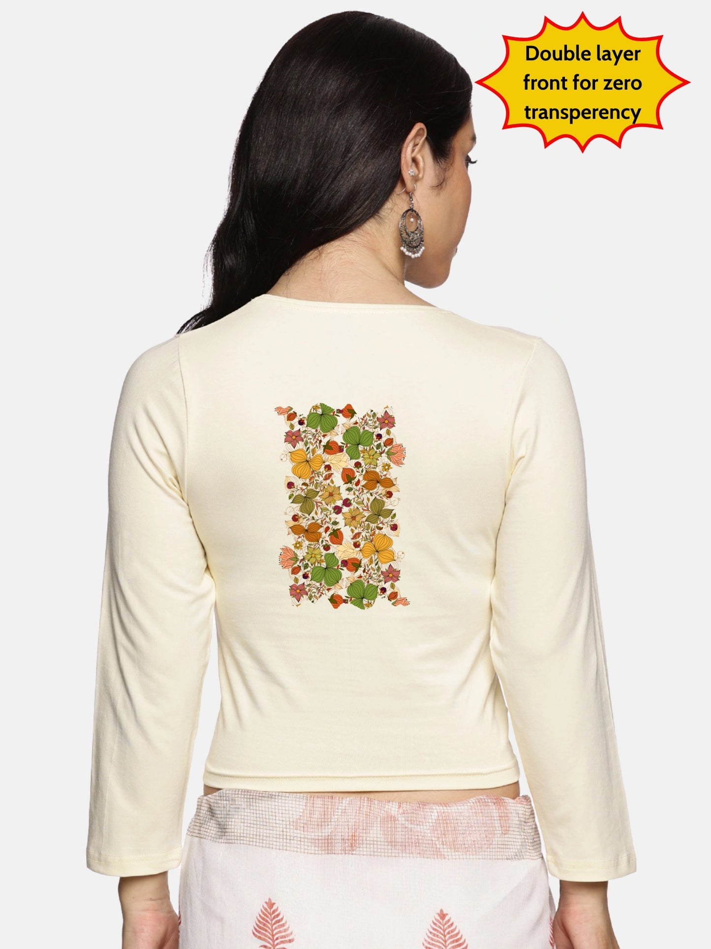 Women Three Fourth Sleeve Back Print Stretchable Blouse U0183 Cream