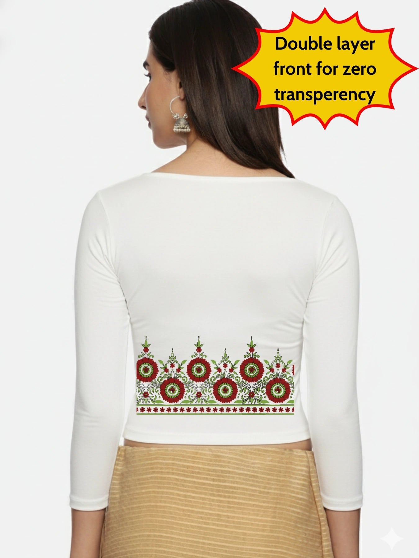 Women Three Fourth Sleeve Back Print Stretchable Blouse U0123