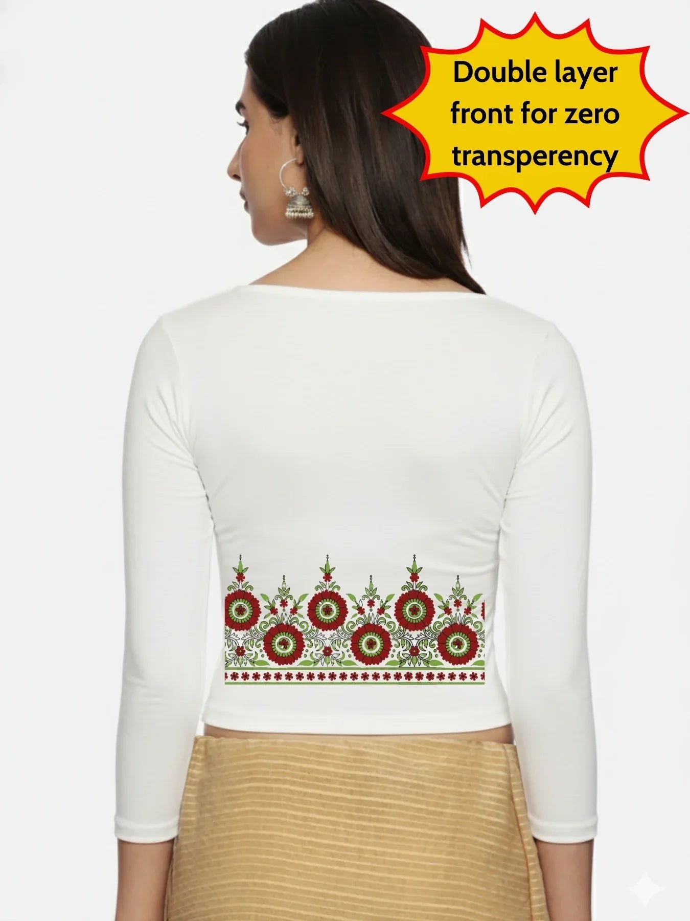 Women Three Fourth Sleeve Back Print Stretchable Blouse U0123 - notyetbyus