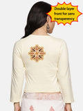 Women Three Fourth Sleeve Back Print Stretchable Blouse U0128 Cream