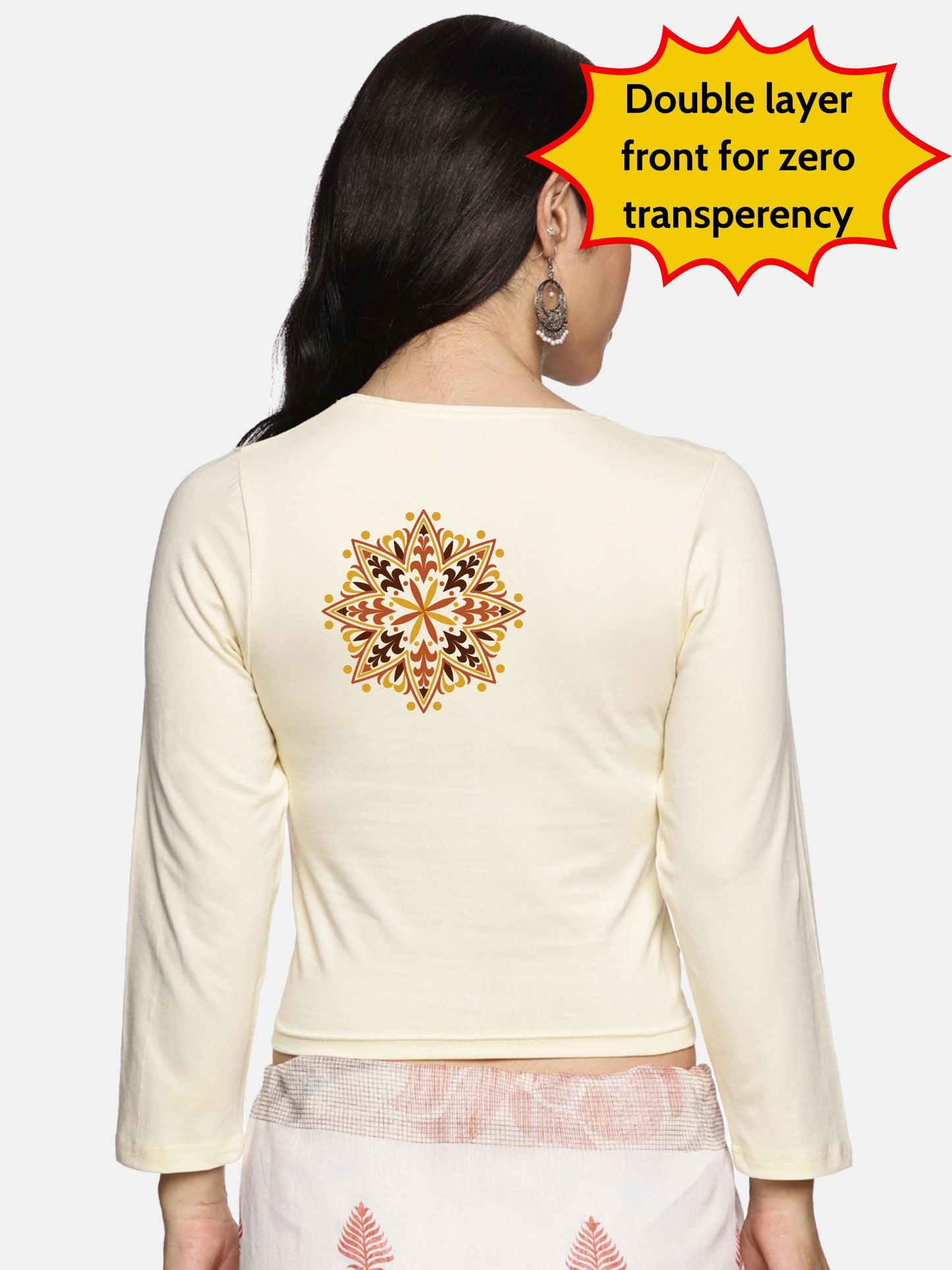 Women Three Fourth Sleeve Back Print Stretchable Blouse U0128 Cream