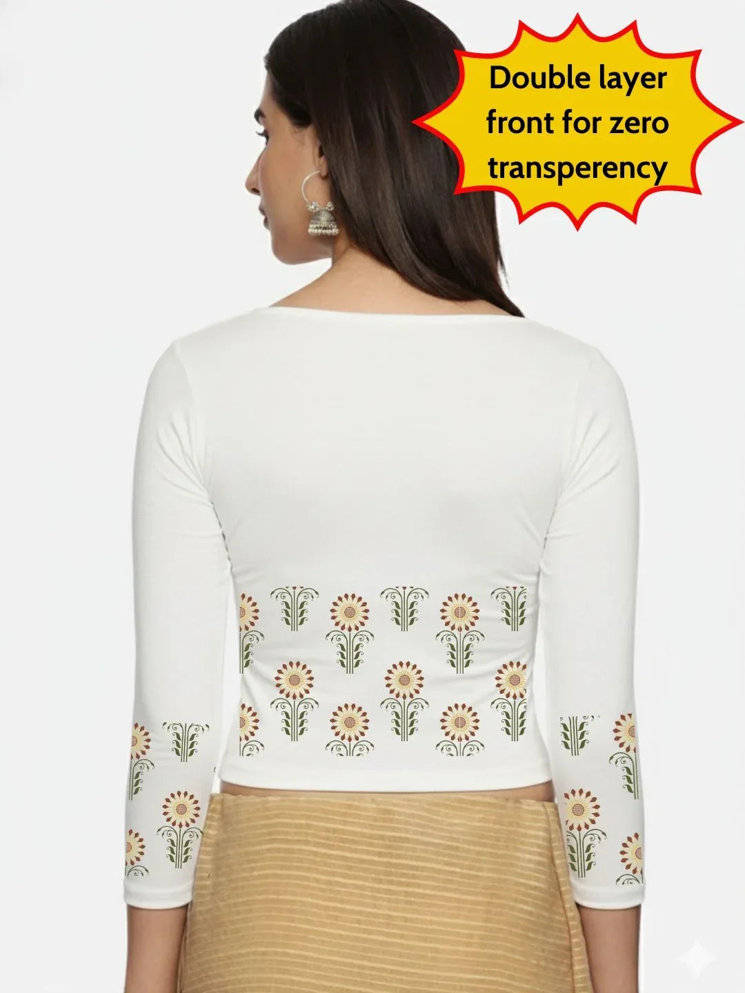 Women Three Fourth Sleeve Back Print Stretchable Blouse U0124 - notyetbyus