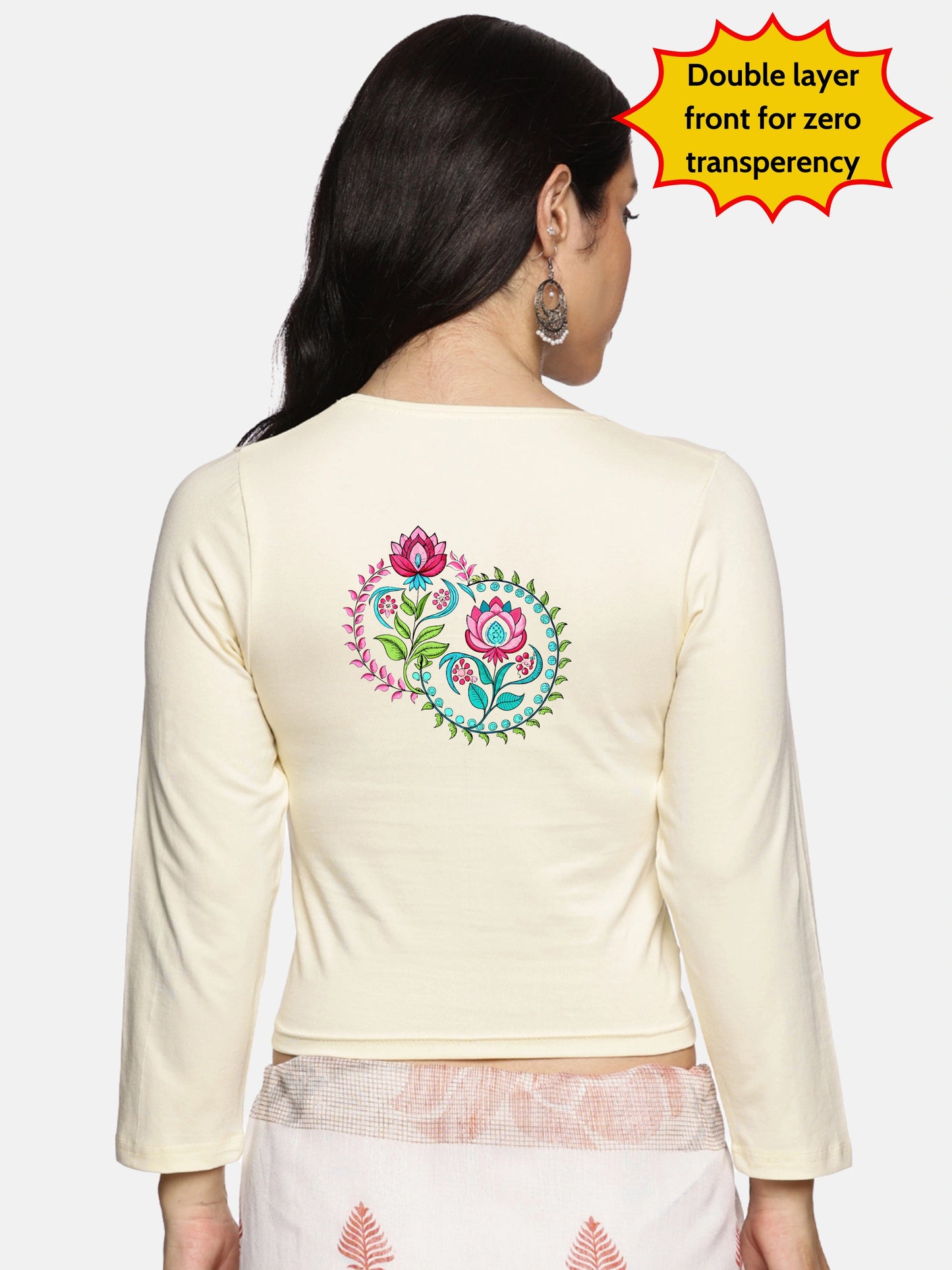 Women Three Fourth Sleeve Back Print Stretchable Blouse U0125 Cream