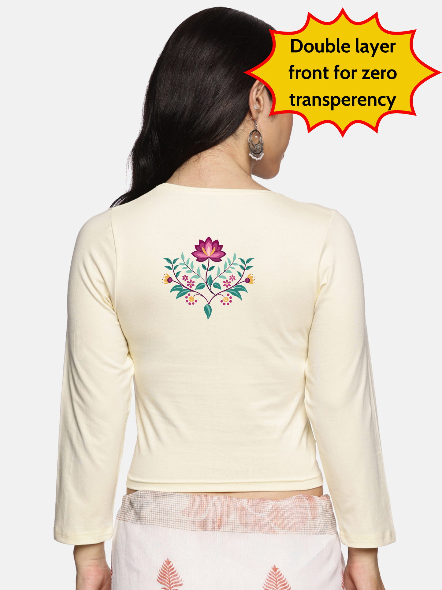 Women Three Fourth Sleeve Back Print Stretchable Blouse U0127 Cream
