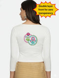 Women Three Fourth Sleeve Back Print Stretchable Blouse U0125 White