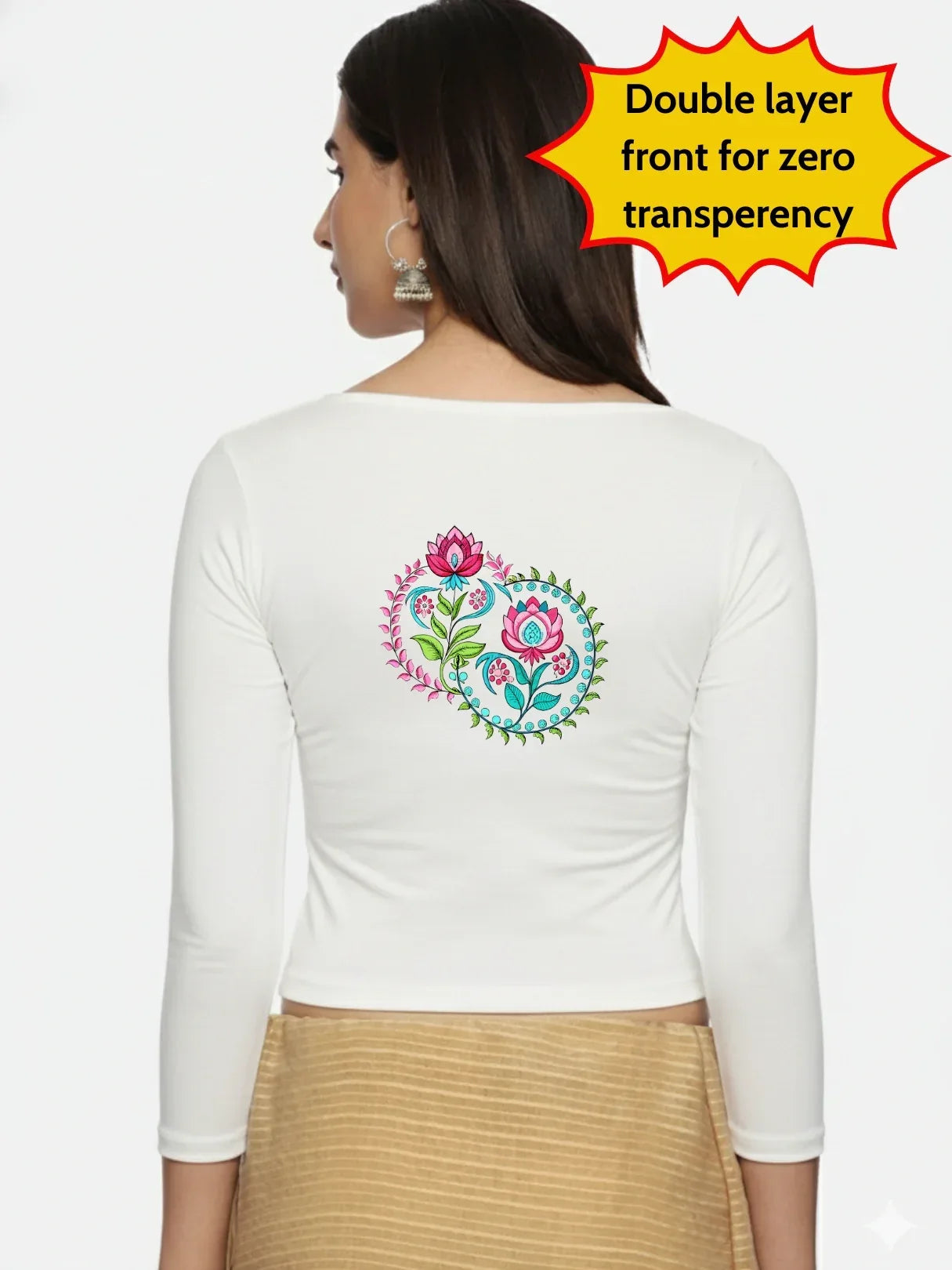 Women Three Fourth Sleeve Back Print Stretchable Blouse U0125 - notyetbyus