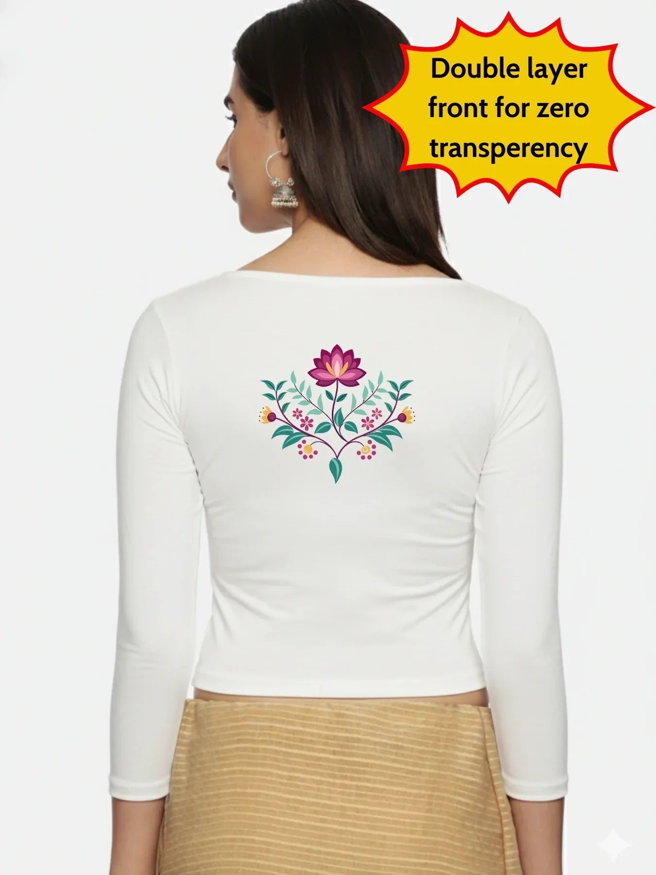 Women Three Fourth Sleeve Back Print Stretchable Blouse U0127 - notyetbyus