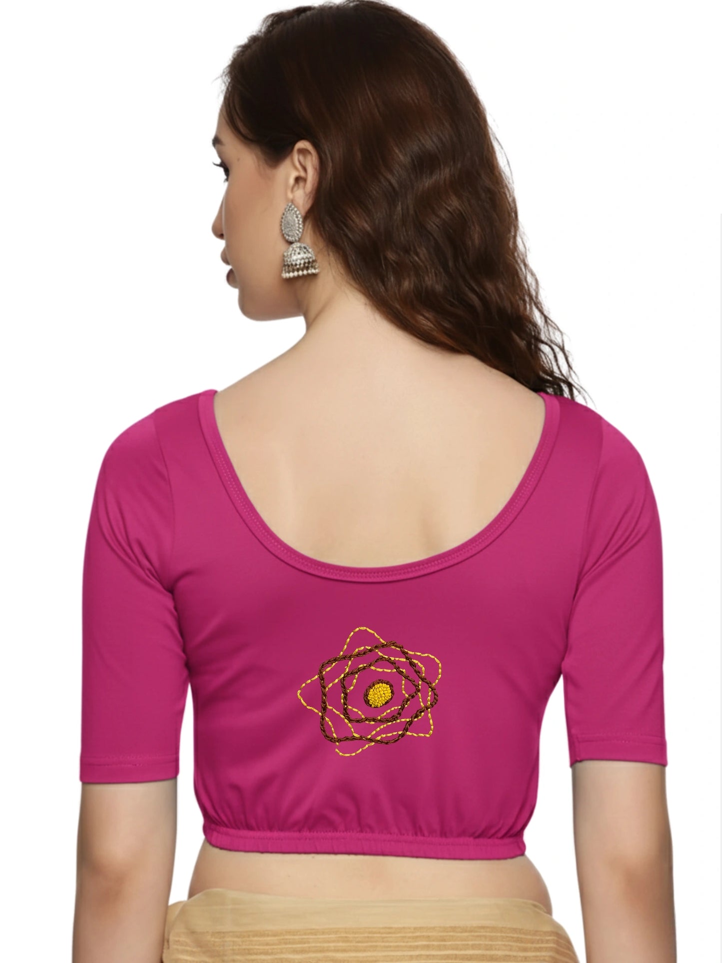 DIY Embroidery Kit with Women Stretchable Half Sleeve Blouse E02 – Rani Pink
