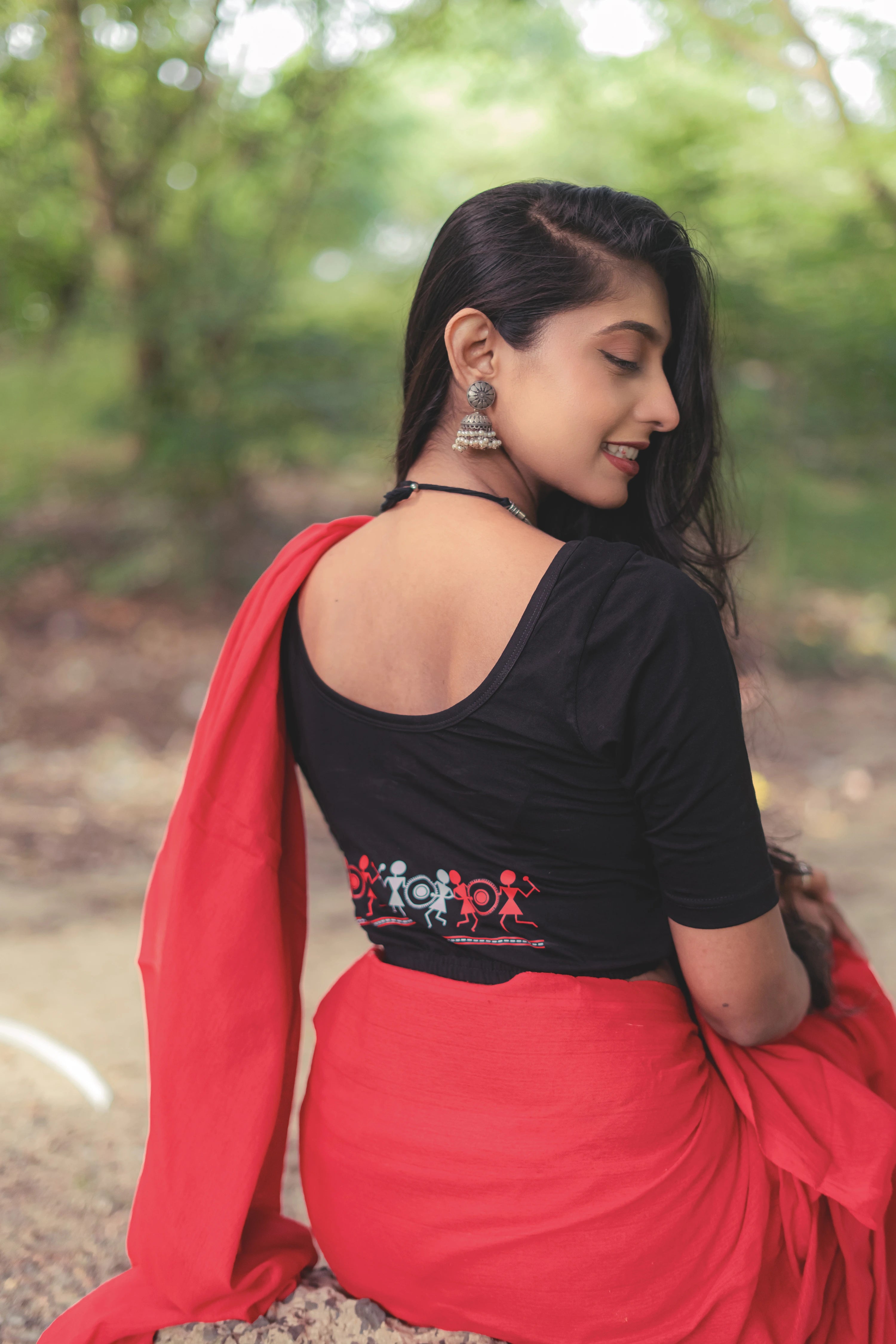 Women Back Printed Stretchable Blouse U028 - notyetbyus