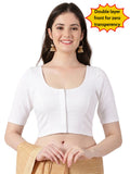 Women Front Open Plain Stretchable Half Sleeve Blouse U0261 White