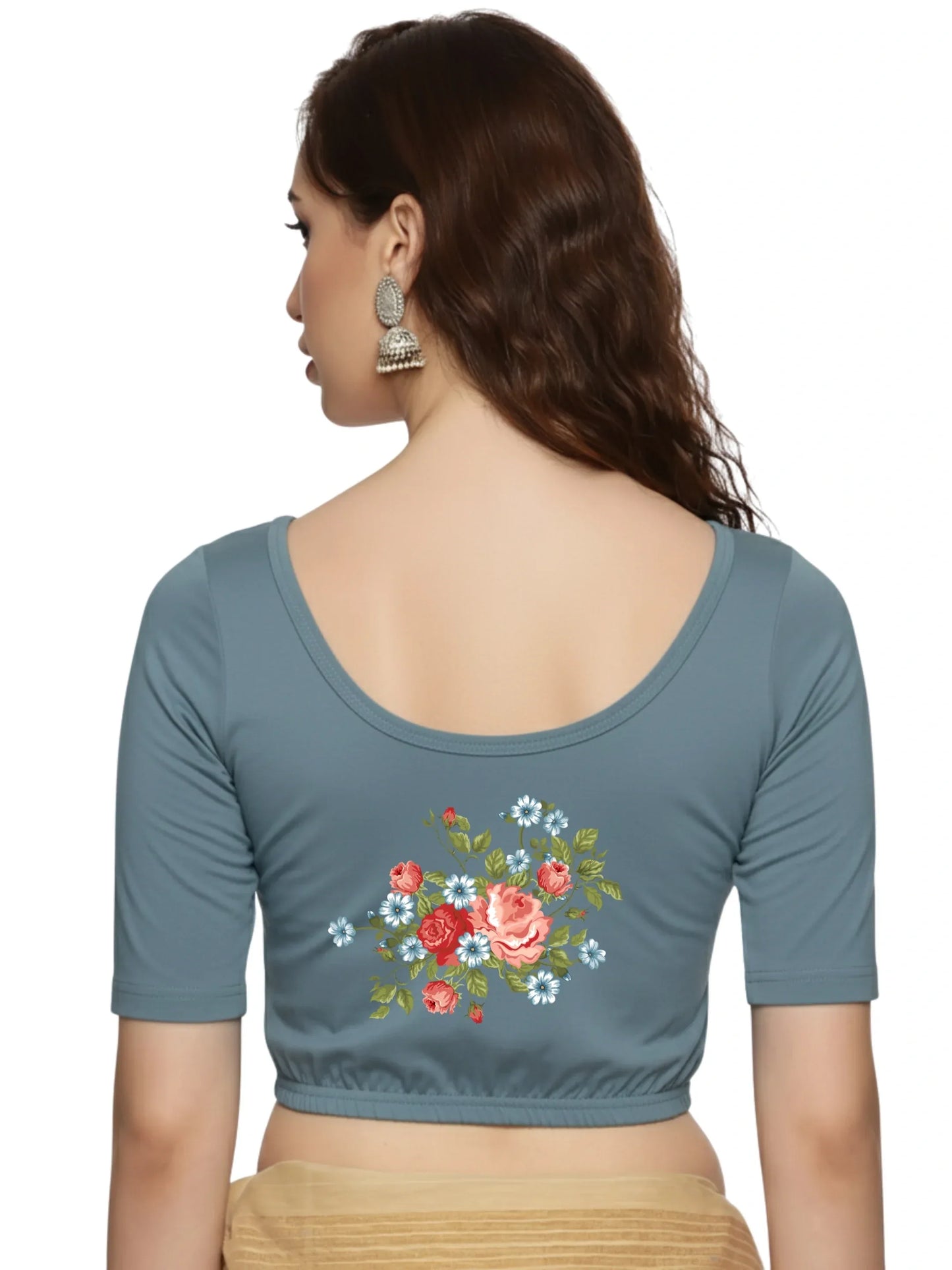 Women Back Printed Stretchable Blouse U0176 - notyetbyus