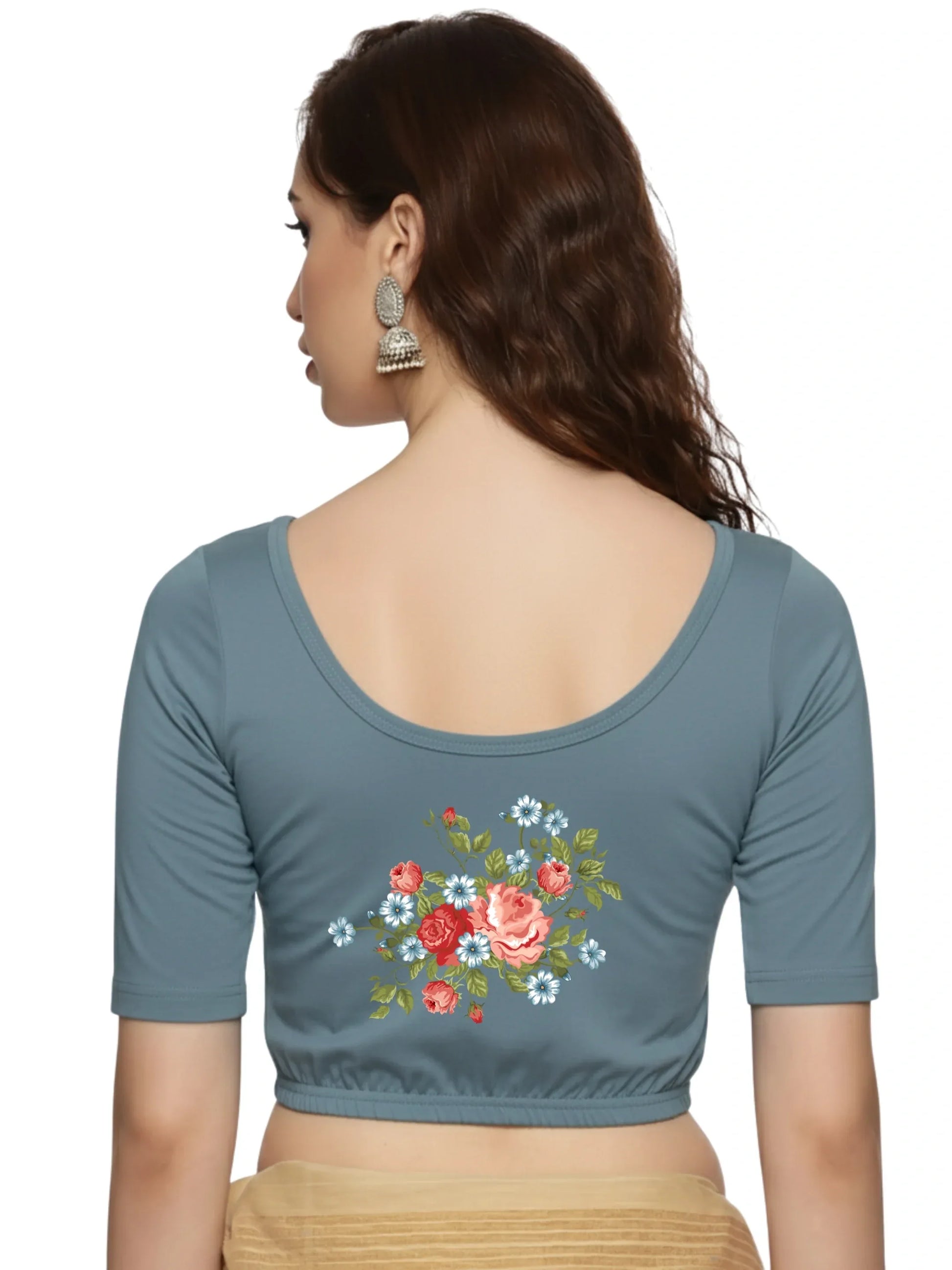 Women Back Printed Stretchable Blouse U0176 - notyetbyus