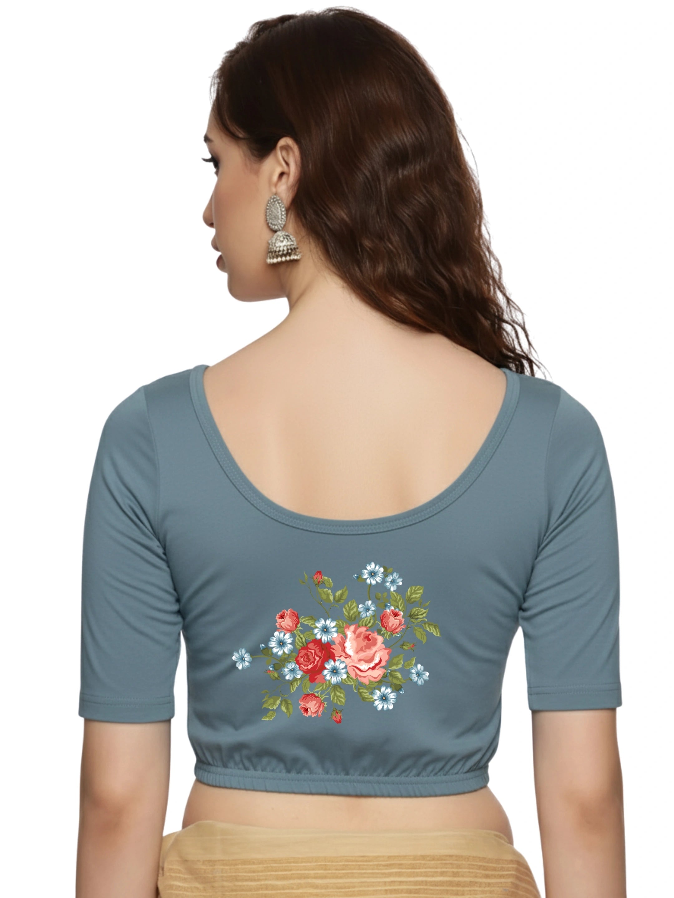 Women Back Printed Stretchable Blouse U0176